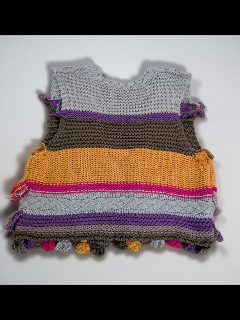 Princess Vera Wang Womens Sweater Vest M Multicolor Striped Chunky Knit Tassel - Picture 2 of 4